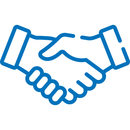 2 Blue handshake icon on black background.