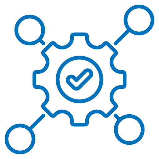 3 Gear with checkmark and connecting nodes icon.